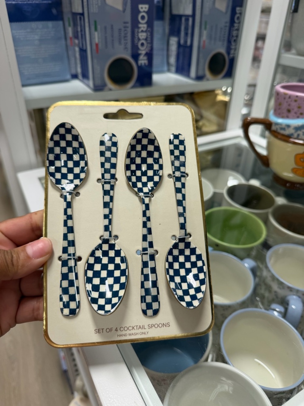 Checkerboard Blue Cocktail Spoon Set - 4 Piece